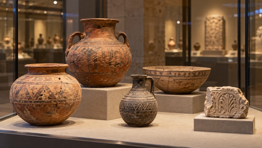 Arkeoloji müzesinde sergilenen tarihî seramik ve taş eserler